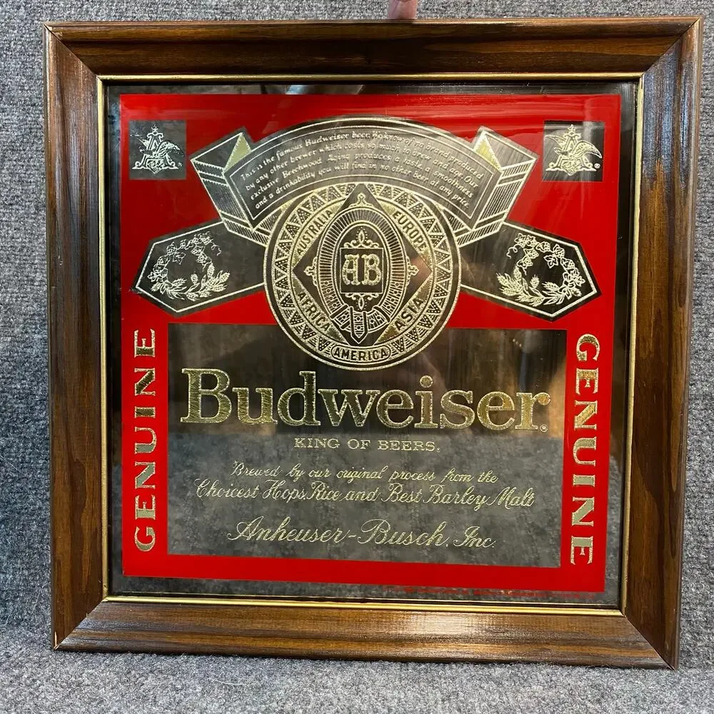 Vintage Budweiser King of Beers Bar Mirror 15x15 Anheuser Busch Genuine Sign